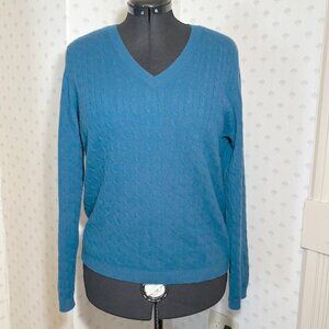 CHARTER CLUB 2-Ply 100% Cashmere V-Neck Sweater Teal Blue Green, size XL